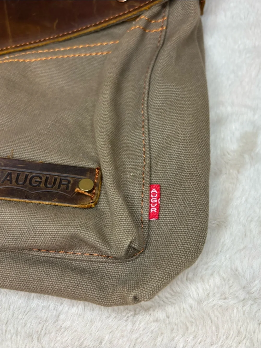 Vintage Augur Olive Canvas Messenger Bag with Brown Leather Accent
